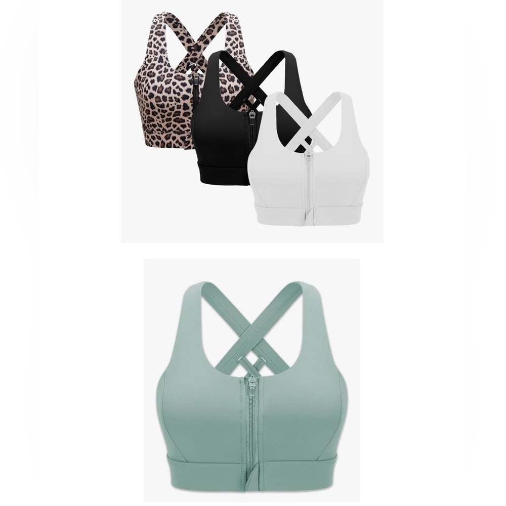Set of 4-Front Zipper Sports Bras High Impact Strappy Back - Sz Small, A-C cup
